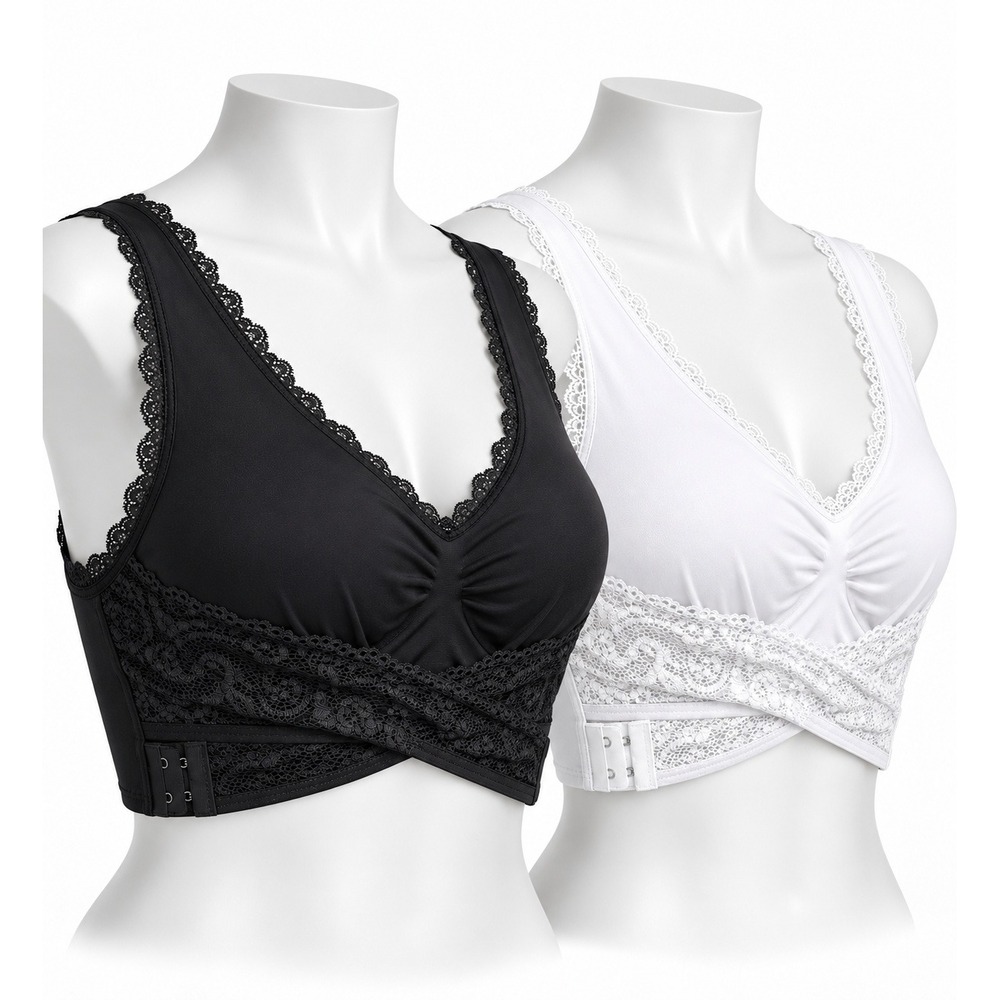 Set of 2 Wireless Lace Cross Over Pushup Bras Blk & Wht Pull Over Style
NWT Sz M